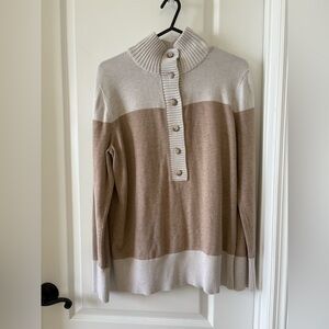 Eddie Bauer Two-Tone Button Mock Neck Sweater Women’s XL Tan Cream Pullover